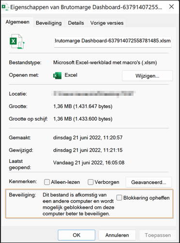 Eigenschappen excel